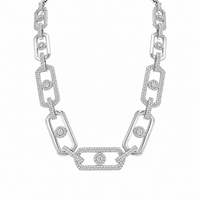 Rhodium Plated 925 Sterling Silver Moissanite Geometric Alternating Link Pave 13mm Necklace - MGMN00010