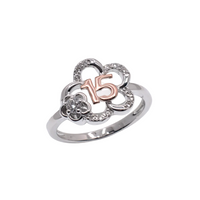 Two-Tone Plated 925 Sterling Silver Moissanite Stone Quinceañera Flower Ring - MGMR00075