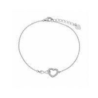 Rhodium Plated 925 Sterling Silver Moissanite Open Heart Infinity Bracelet - MTGB00019