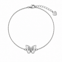Rhodium Plated 925 Sterling Silver Moissanite Flutter Butterfly Bracelet - MTGB00021