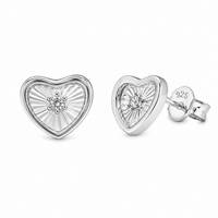 Rhodium Plated 925 Sterling Silver Moissanite Diamond Cut Heart Stud Earrings - MTGE00030