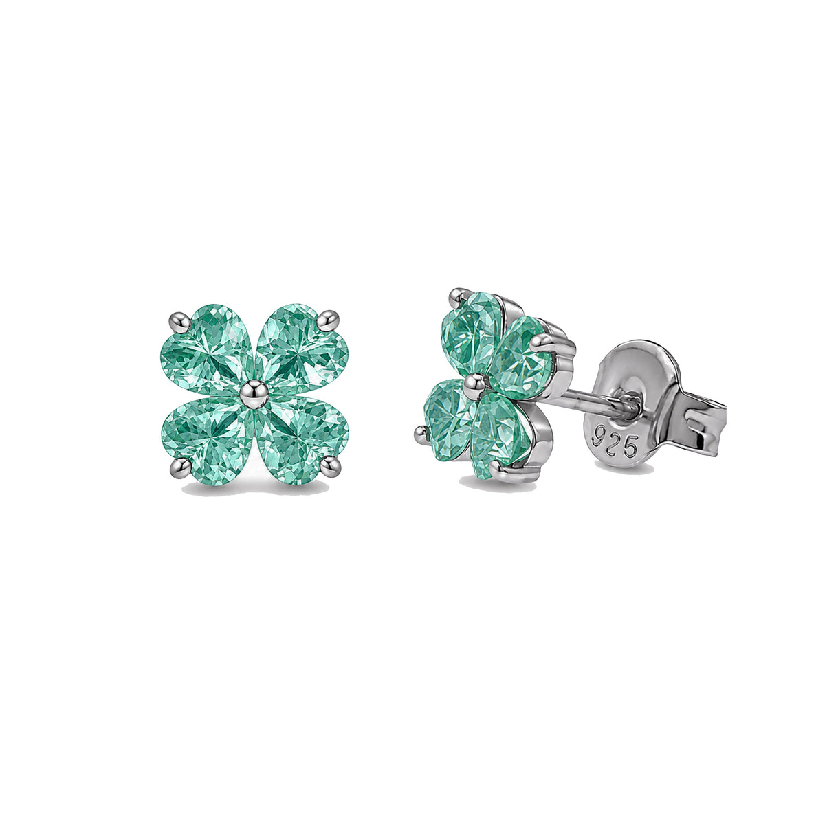 Rhodium Plated 925 Sterling Silver Moissanite Lucky Clover Stud Earrings - MTGE00034