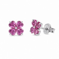 Rhodium Plated 925 Sterling Silver Moissanite Lucky Clover Stud Earrings - MTGE00034