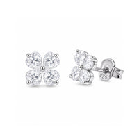 Rhodium Plated 925 Sterling Silver Moissanite Lucky Clover Stud Earrings - MTGE00034