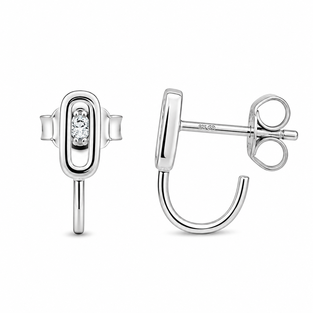 Rhodium Plated 925 Sterling Silver Moissanite Paperclip Link Stud Earrings - MTGE00041