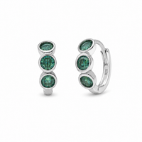 Rhodium Plated 925 Sterling Silver Emerald Green Round Moissanite Huggie Earrings - MTGE00043