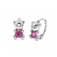 Rhodium Plated 925 Sterling Silver Moissanite Teddy Bear Hoop Earrings - MTGE00044