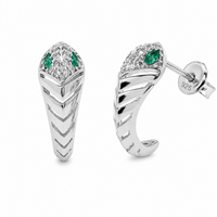 Rhodium Plated 925 Sterling Silver Emerald Green & Clear Moissanite Chevron Wrap Earrings - MTGE00046