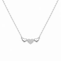 Rhodium Plated 925 Sterling Silver Moissanite Triple Heart Pave Necklace - MTGN00017