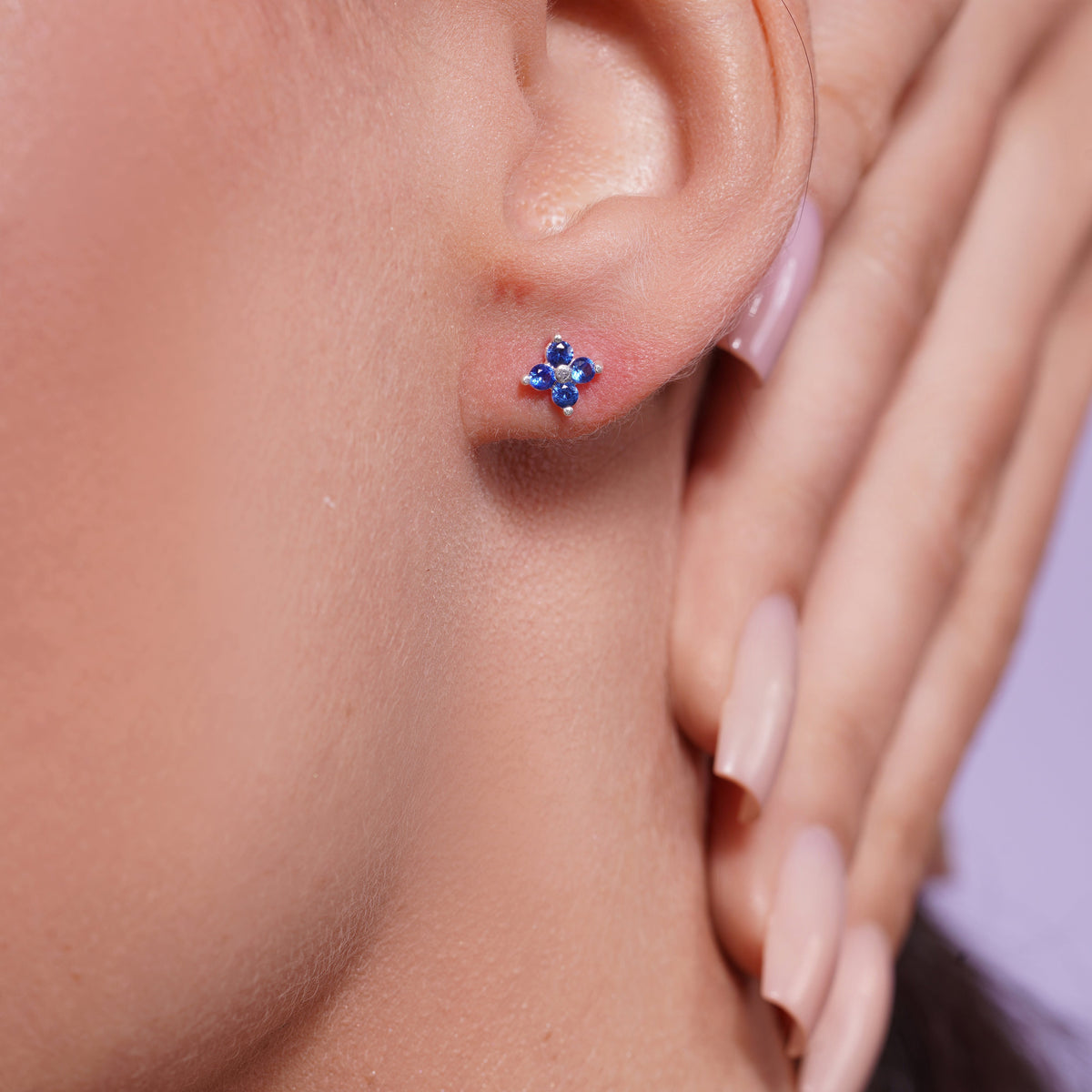 High Polished 925 Silver CZ Clover Flower Earrings - SIL00006