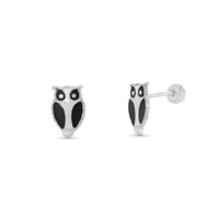 High Polished 925 Silver Enamel Owl Earrings- SIL00018