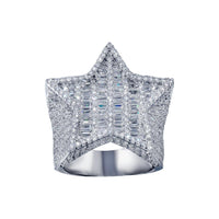 Rhodium Plated 925 Sterling Silver CZ Encrusted Star Ring  - SLR00002