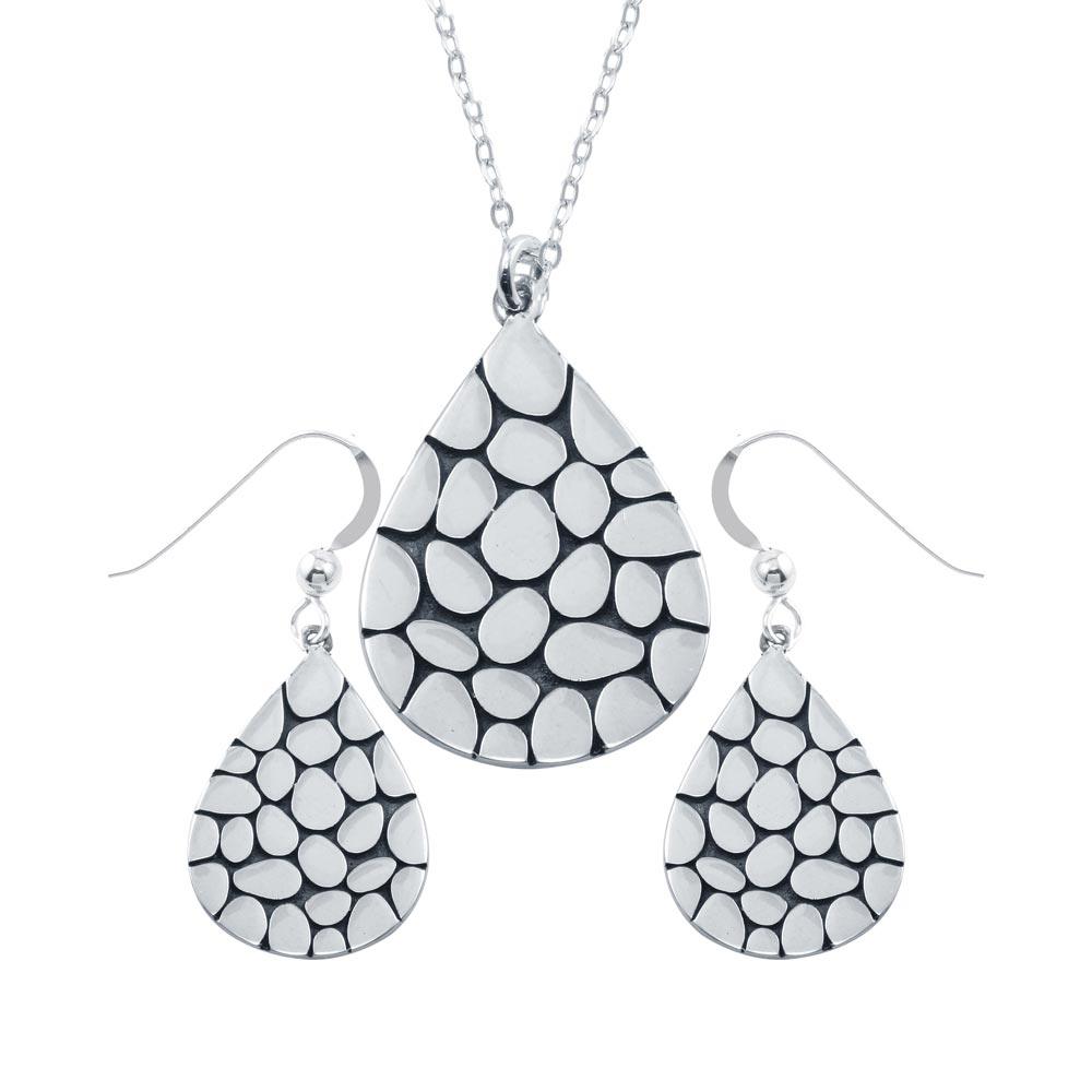 Rhodium Plated 925 Sterling Silver Mosaic Design Teardrop Set - SOS00012