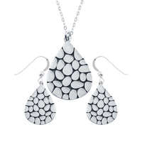 Rhodium Plated 925 Sterling Silver Mosaic Design Teardrop Set - SOS00012
