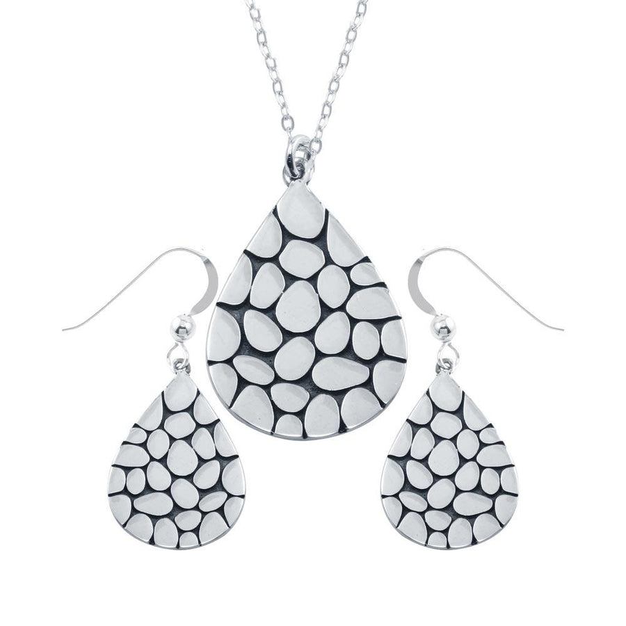 Rhodium Plated 925 Sterling Silver Mosaic Design Teardrop Set - SOS00012
