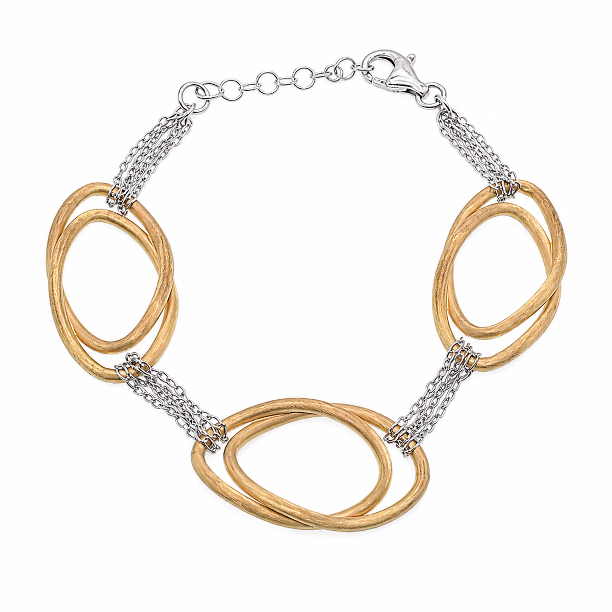 Clearance - Two-Tone Plated 925 Silver Oval Matte Link Italian Bracelet - SPB00022