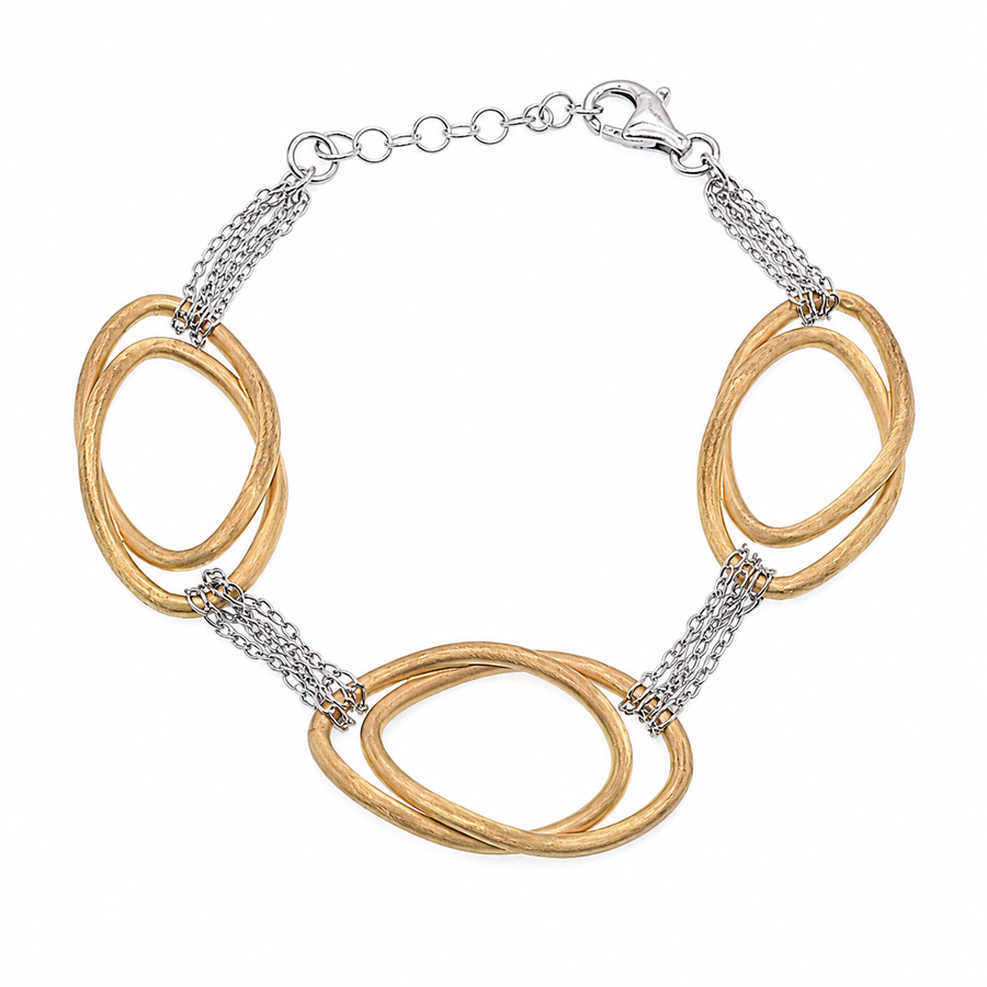 Clearance - Two-Tone Plated 925 Silver Oval Matte Link Italian Bracelet - SPB00022