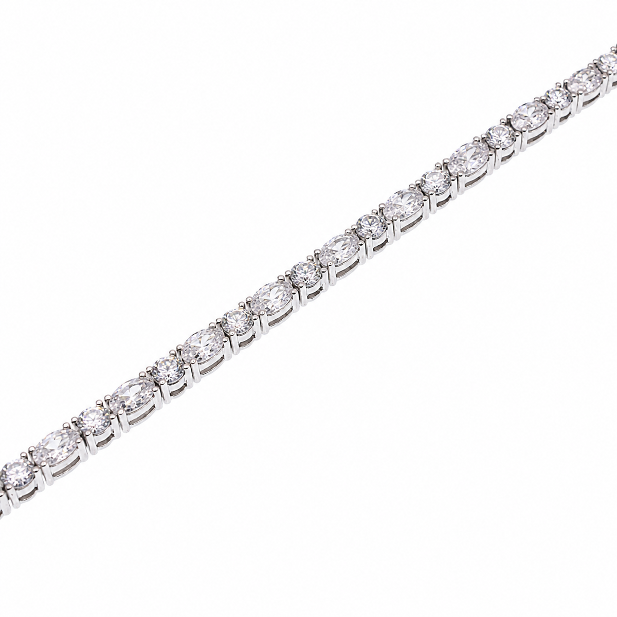 Final Price - Sterling Rhodium Plated Oval and Round CZ Tennis Bracelet- SPB00023