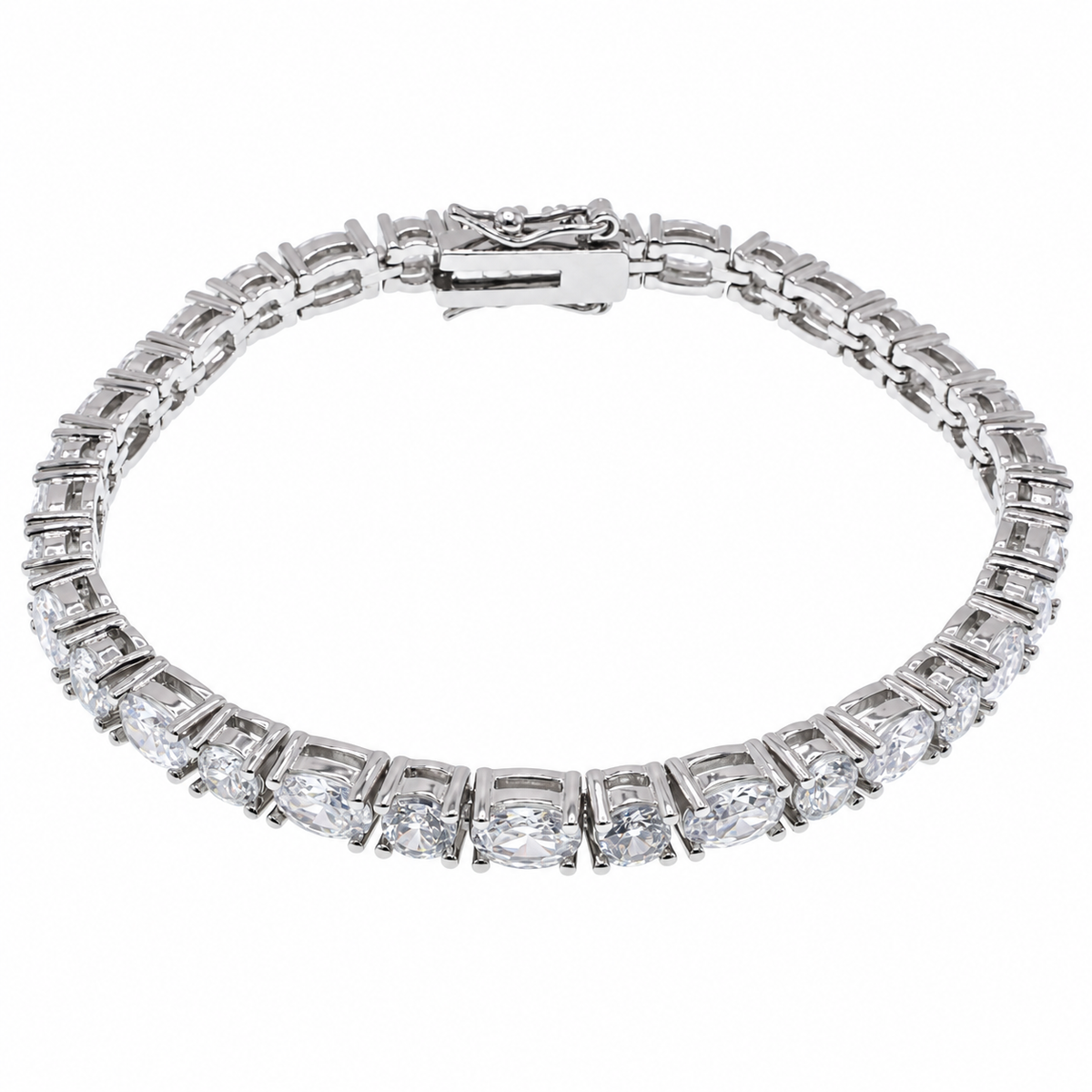 Final Price - Sterling Rhodium Plated Oval and Round CZ Tennis Bracelet- SPB00023