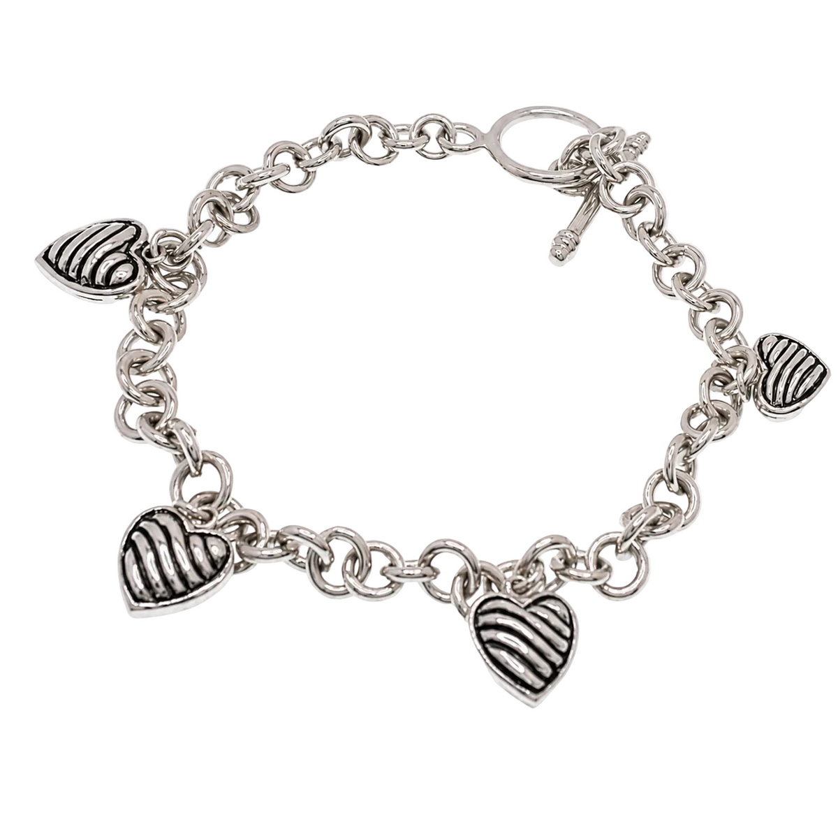 Rhodium Plated 925 Sterling Silver Heart Charm Bracelet - SPB00031