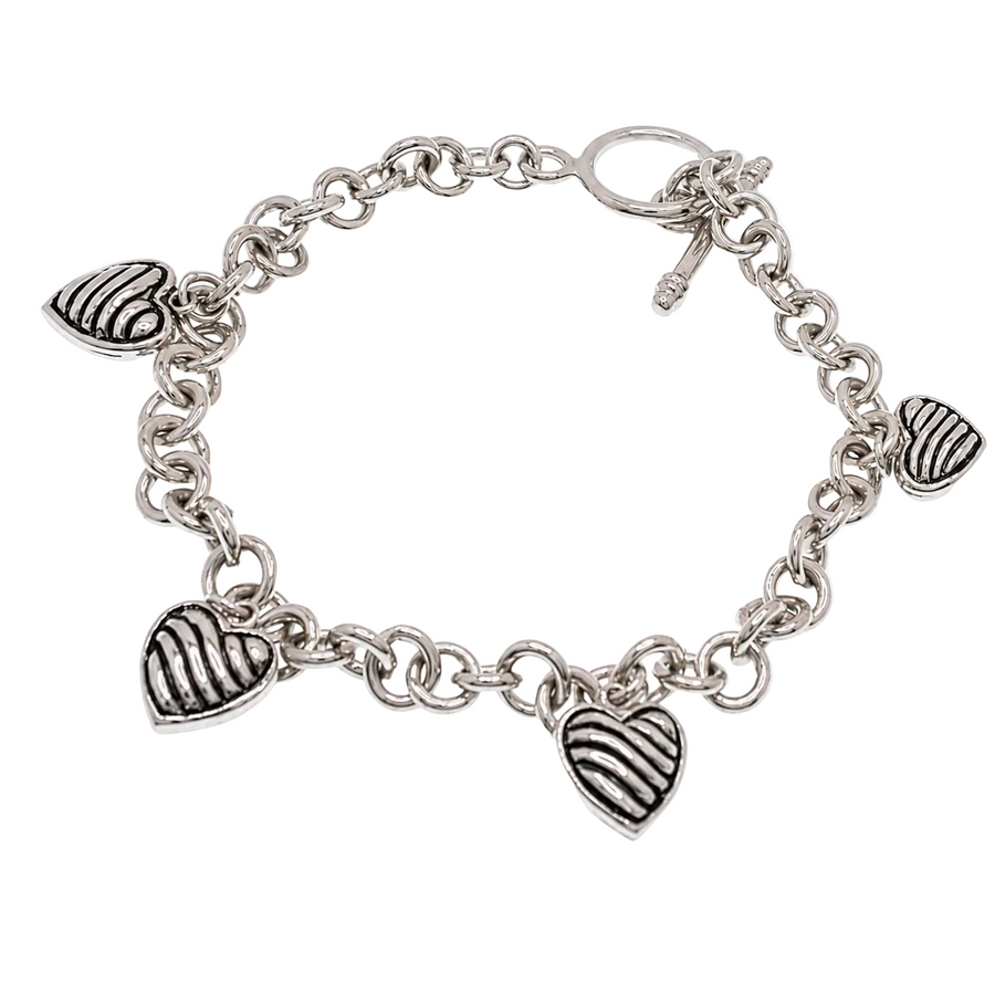 Rhodium Plated 925 Sterling Silver Heart Charm Bracelet - SPB00031