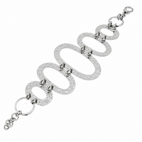 Clearance - Rhodium Plated 925 Silver Chunky Hammered Oval Bracelet - SPB00036