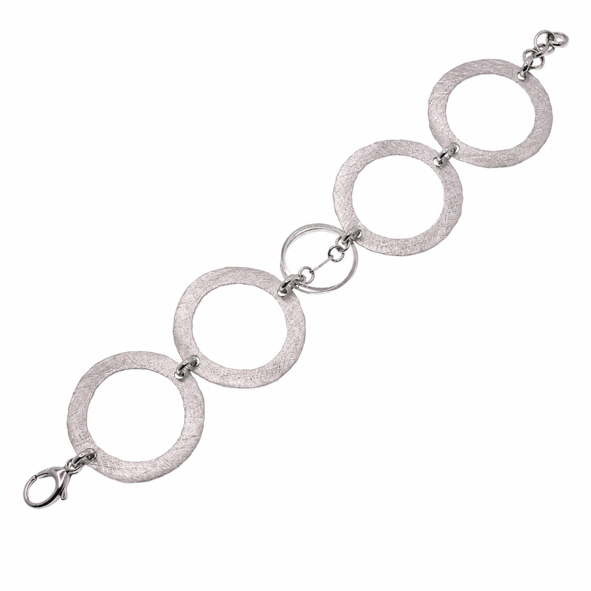 Clearance - Rhodium Plated 925 Silver Chunky Hammered Round Bracelet - SPB00037