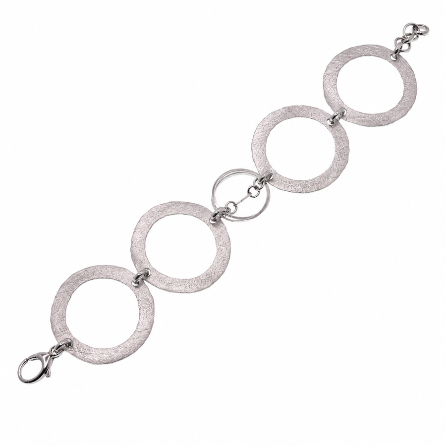 Clearance - Rhodium Plated 925 Silver Chunky Hammered Round Bracelet - SPB00037