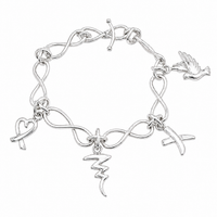 Clearance - Rhodium Plated 925 Sterling Silver Multi Charm Infinity Bracelet- SPB00038