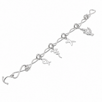 Clearance - Rhodium Plated 925 Sterling Silver Multi Charm Infinity Bracelet- SPB00038