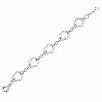Clearance - 925 Sterling Silver High Polish Flower Cut Out Link Bracelet- SPB00039