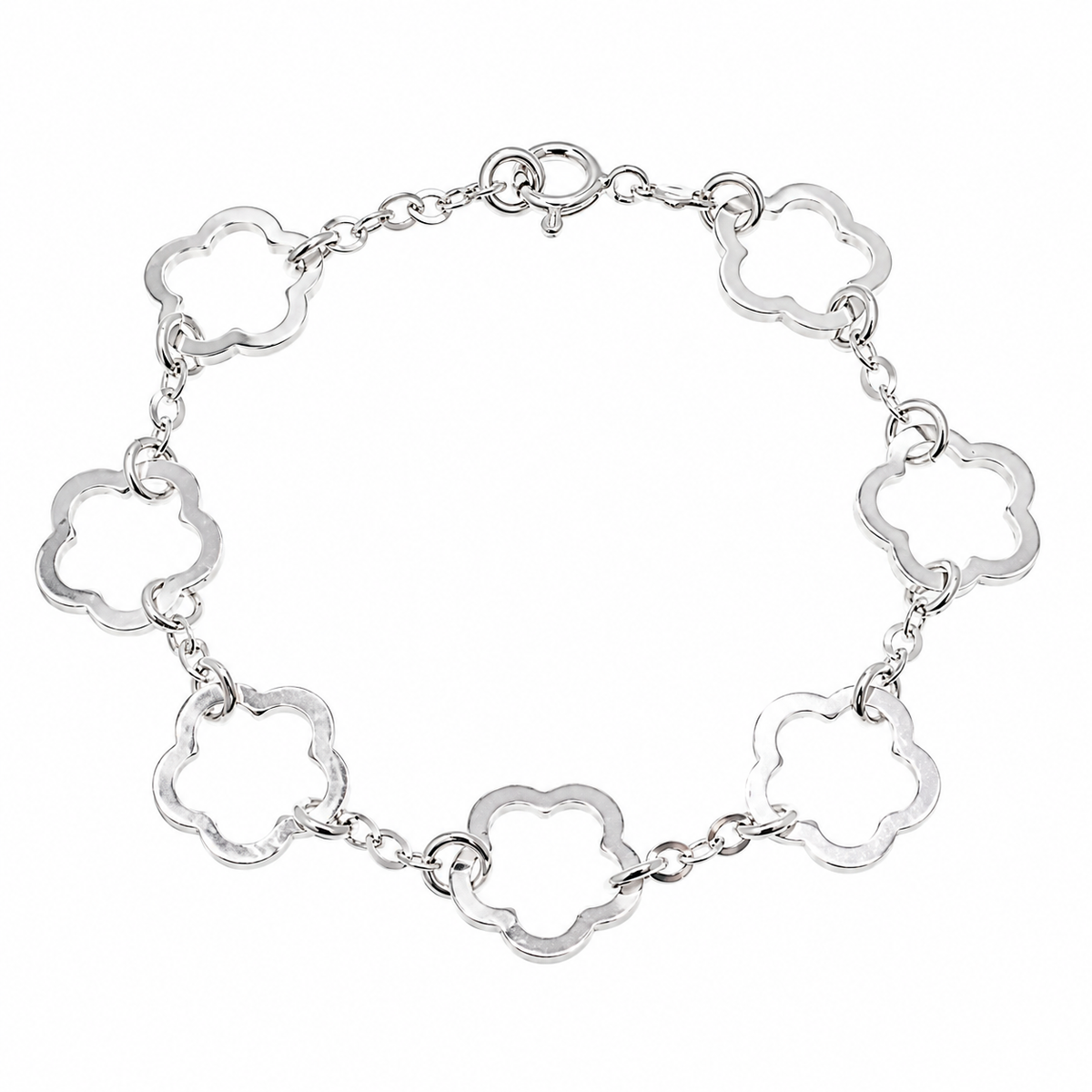 Clearance - 925 Sterling Silver High Polish Flower Cut Out Link Bracelet- SPB00039