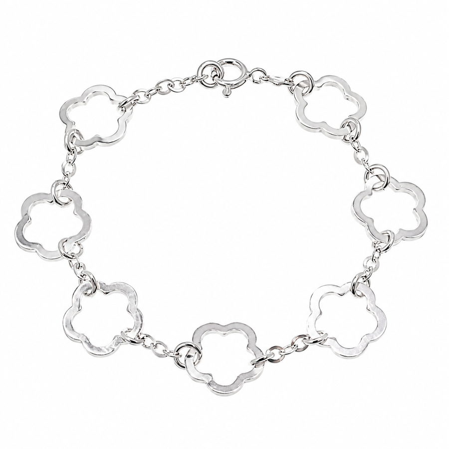 Clearance - 925 Sterling Silver High Polish Flower Cut Out Link Bracelet- SPB00039