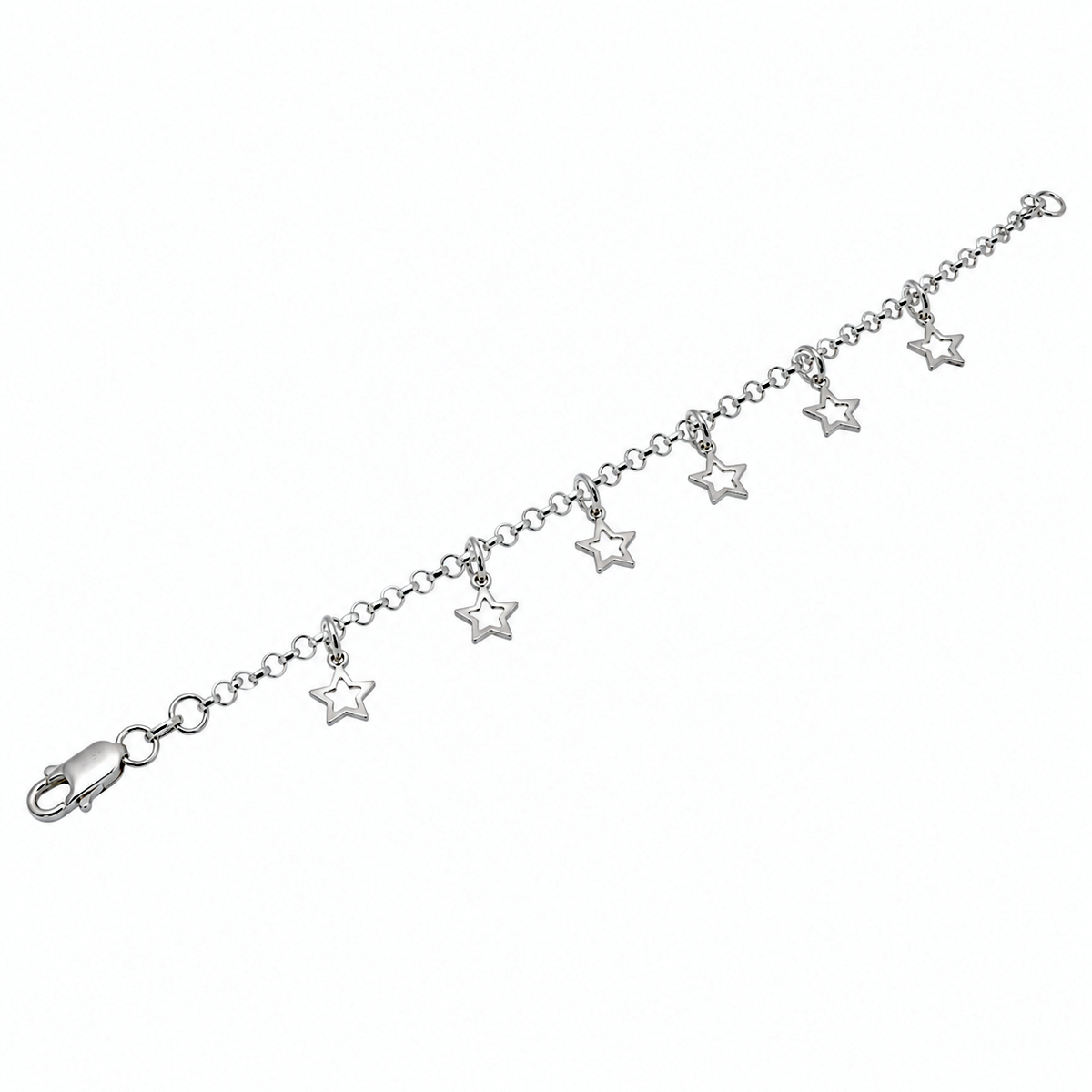 Clearance - High Polish 925 Silver Multi Cutout Star Charm Bracelet- SPB00041