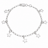 Clearance - High Polish 925 Silver Multi Cutout Star Charm Bracelet- SPB00041