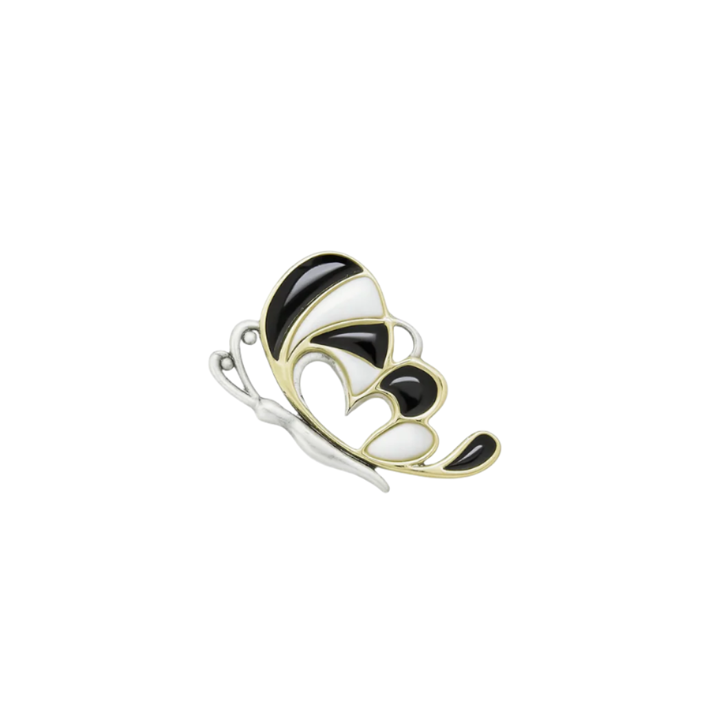 Clearance-Sterling Silver Tri Tone Onyx &  Mother of Pearl Butterfly Pendant - SPP00045