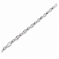 Rhodium Plated 925 Sterling Silver Wave Link Clear CZ Bracelet - STB00036