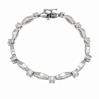 Rhodium Plated 925 Sterling Silver Wave Link Clear CZ Bracelet - STB00036