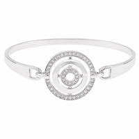 Clearance - Rhodium Plated 925 Silver Multi Circle CZ Cuff Bangle Bracelet - STB00083