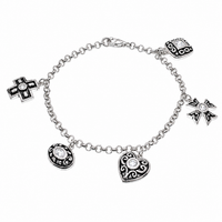 Clearance-Rhodium Plated 925 Silver Oxidized Filigree Charm Bracelet - STB00115
