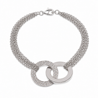 Clearance-Rhodium Plated 925 Silver Multi Strand & Interlocking CZ Circles Bracelet - STB00125
