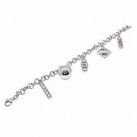 Clearance - Rhodium Plated 925 Sterling Silver CZ Bar and Ball Dangle Charm Bracelet - STB00128