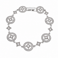 Clearance - Rhodium Plated 925 Silver Elegant Diamond and Circle CZ Bracelet- STB00265
