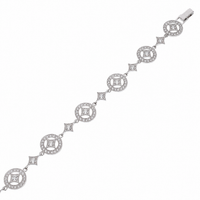 Clearance - Rhodium Plated 925 Silver Elegant Diamond and Circle CZ Bracelet- STB00265