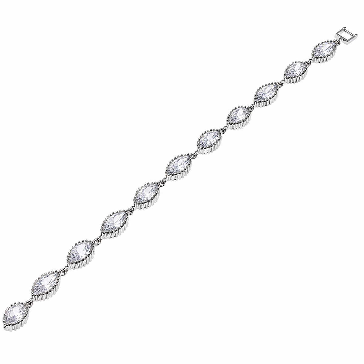 Clearance - Rhodium Plated 925 Sterling Silver  Ornate Marquise & Tear Drop CZ Tennis Bracelet - STB00277