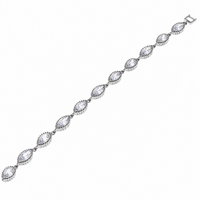 Clearance - Rhodium Plated 925 Sterling Silver  Ornate Marquise & Tear Drop CZ Tennis Bracelet - STB00277