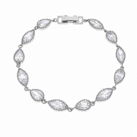 Clearance - Rhodium Plated 925 Sterling Silver  Ornate Marquise & Tear Drop CZ Tennis Bracelet - STB00277