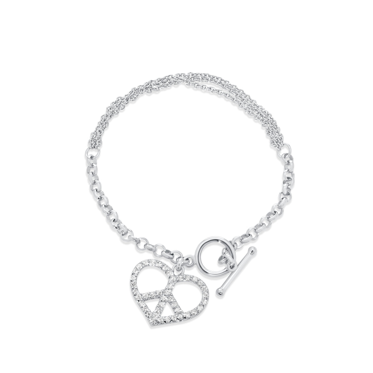 Clearance - Rhodium Plated 925 Sterling Silver Peace Sign CZ Bracelet - STB00352