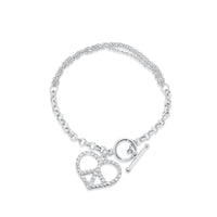 Clearance - Rhodium Plated 925 Sterling Silver Peace Sign CZ Bracelet - STB00352
