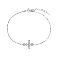 Rhodium Plated 925 Silver Dainty CZ Side Cross Bracelet - STB00628